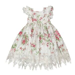 Trish Scully Girls Floral Dress | Flutter Sleeves and Lace Details | Size 6